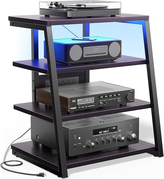 Besiost AV Media Stand with Outlets, Media Console with LED Lights, Stereo by Besiost
