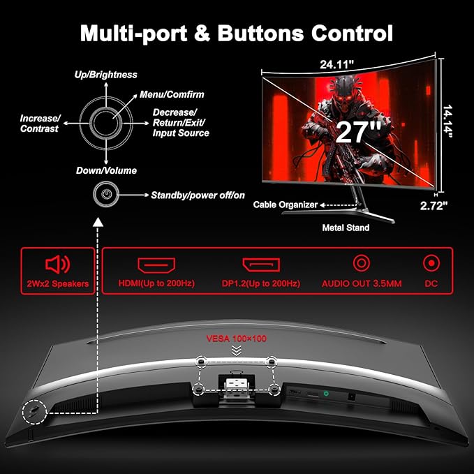 SANSUI 27 Inch Curved Gaming Monitor 200Hz 1ms - Image 9