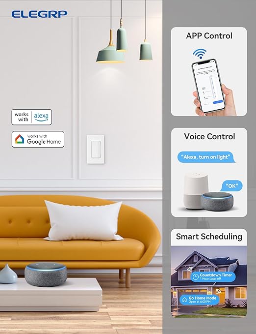ELEGRP Smart Dimmer Light Switch DPR30, 2.4GHz Wi-Fi Dimmer Switch Compatible - Image 3