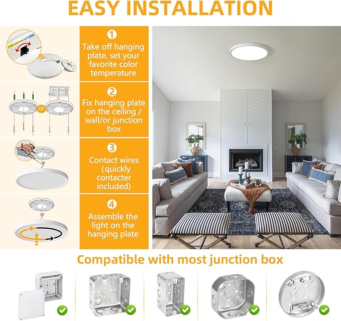 RLEDPZTX Led Flush Mount Ceiling Light, 9 Inch 18w 1860lm, 3000k/4000k/6000k - Image 9