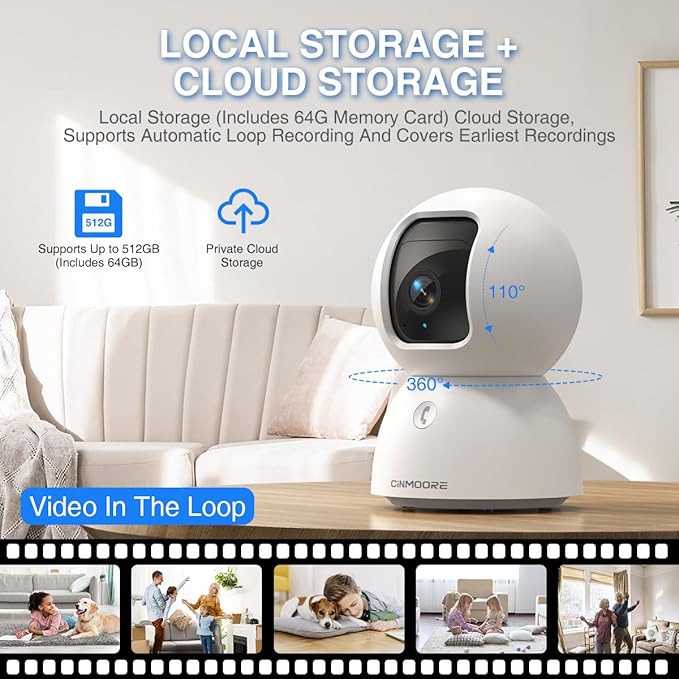 CINMOORE 3K Indoor Camera with 64GB Card, Human/Pet/Facial AI Detection - Image 5