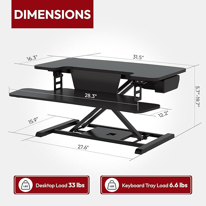 SANODESK 32" Electric Standing Desk Converter, Height Adjustable Riser - Image 2