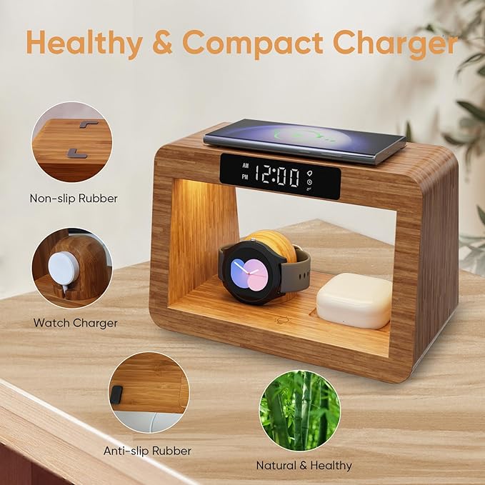 Bamboo Wireless Charging Station, 3 in 1 Charging Station - Image 5