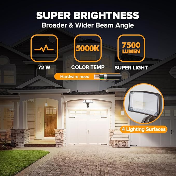 LUTEC 72W 7500LM LED Security Lights Motion Sensor Light Outdoor, 5000K Daylight - Image 2