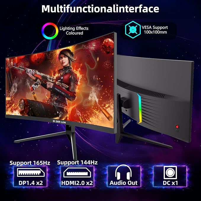 ZER-LON 34 inch Curved Gaming Monitor, 21:9 WQHD 3440×1440 165Hz Ultrawide - Image 7