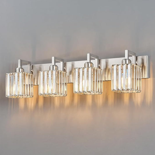 FDPBY Modern Bathroom Vanity Light 4-Lights Brushed Nickel Vanity Light Crystal by FDPBY