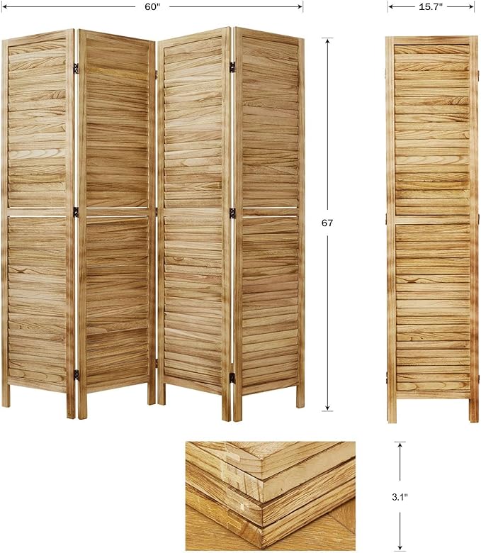 Room Dividers and Folding Privacy Screens, Wood Louvered Separators Divider Wall - Image 7