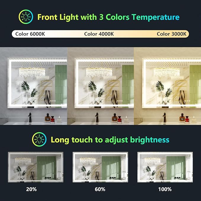 YEELAIT 80x40 Inch RGB LED Bathroom Mirror Front Light and RGB Backlit Lighted - Image 4