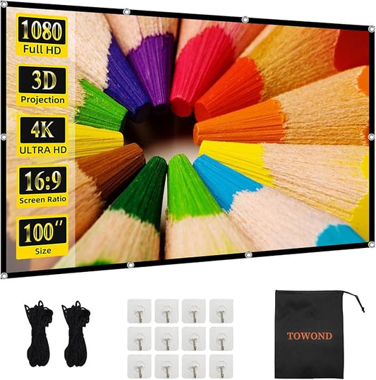 TOWOND Projector Screen 100 inch Projection Screen Indoor Outdoor Washable by TOWOND-JLFOfficial