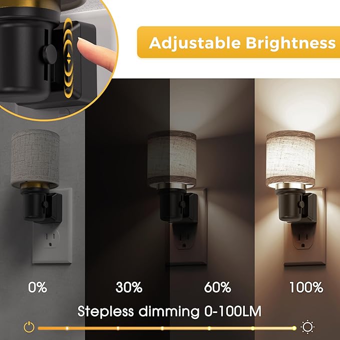 L LOHAS LED Night Lights Plug into Wall, 2 Pack Linen Fabric Cylinder Decor - Image 2