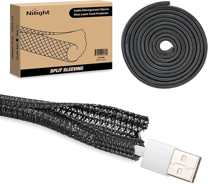 Nilight Cable Sleeve, 10ft-1/4inch Cord Management Sleeves, Braided Sleeving by Nilight