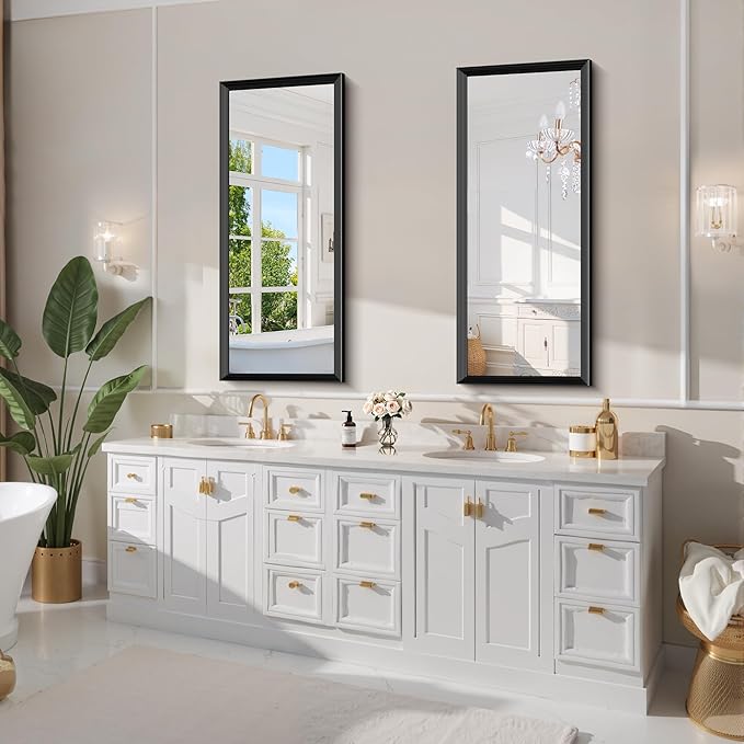 Black Bathroom Mirror 20 x 48 Inch Rectangle Wave Beveled - Image 7