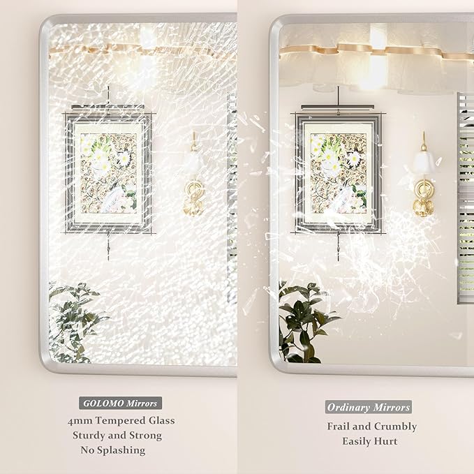 24x32 Silver Bathroom Mirror, Rounded Rectangle Mirror - Image 4