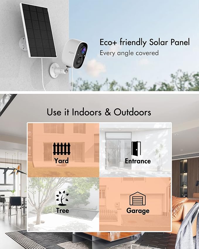 Dzees Solar Powered Security Cameras Wireless Outdoor WiFi, 2K Color Night - Image 3