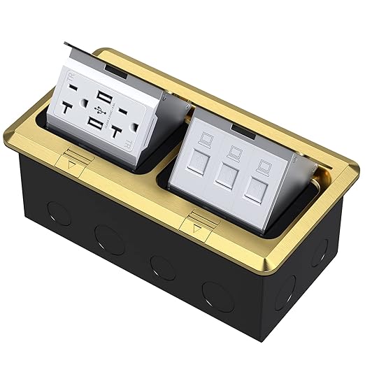 KYHSHJ Dual Pop-Up Floor Electrical Outlet Box Kit，20 Amp Stainless Steel USB by KYHSHJ