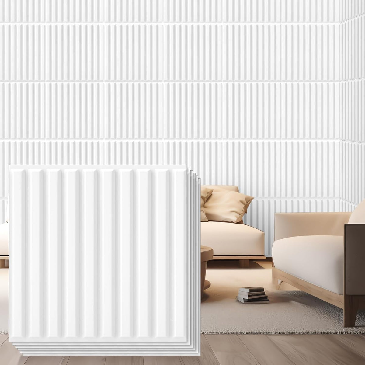Nuanchu 32 Pcs 3D Slat Wall Panels 12 x 12 Inch PVC Fluted Textured Panel