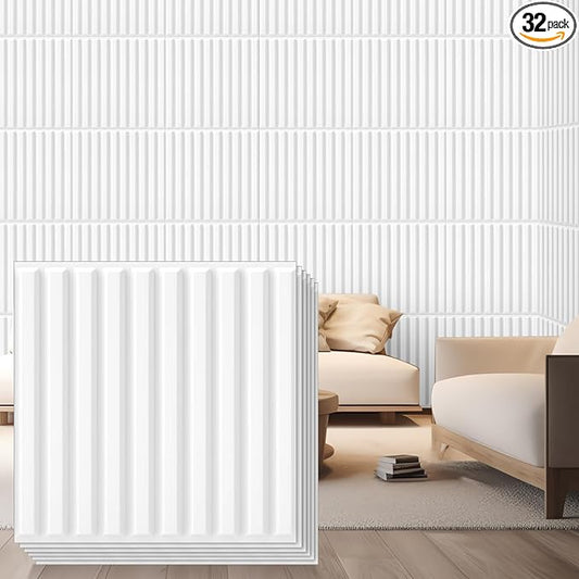 Nuanchu 32 Pcs 3D Slat Wall Panels 12 x 12 Inch PVC Fluted Textured Panel by Nuanchu