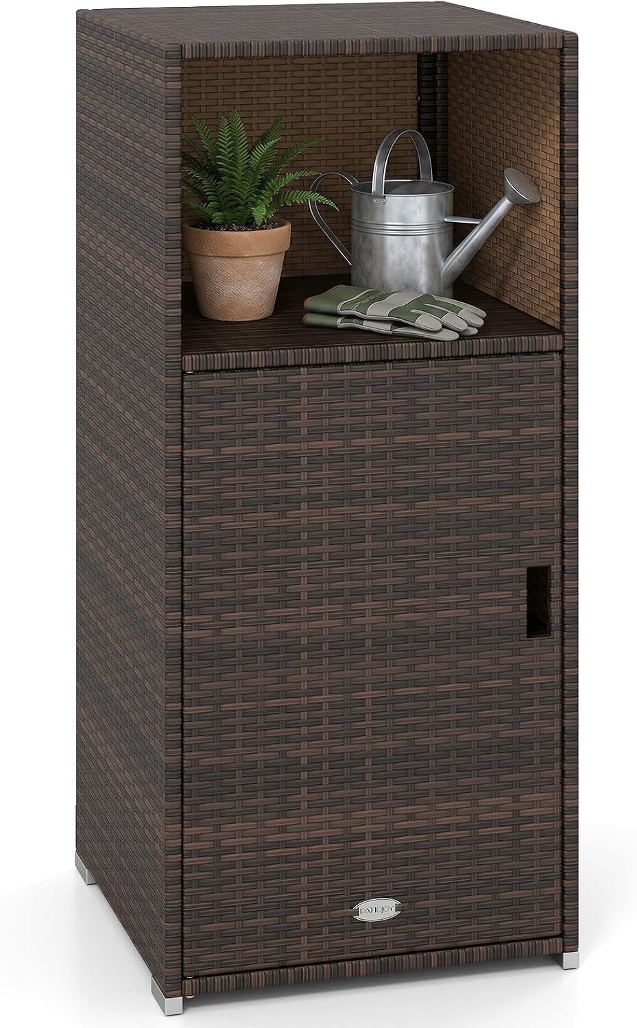 tangkula rattan outdoor storage cabinet with 3 storage, main product view