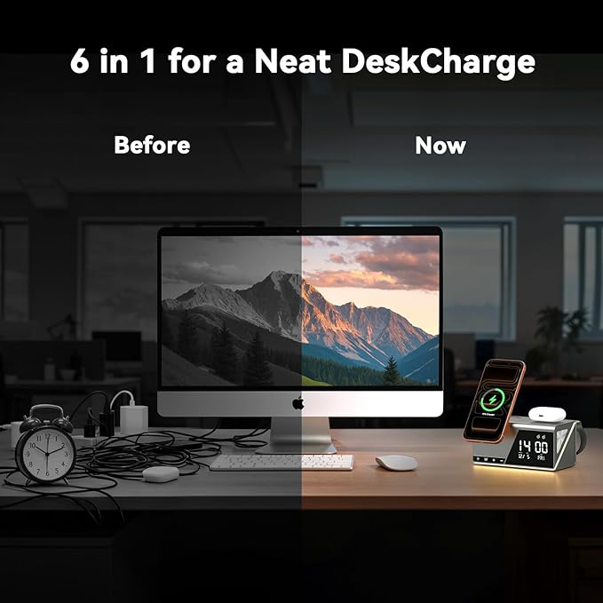 4URPC 6-in-1 Alarm Clock Wireless Charging Station - Image 7