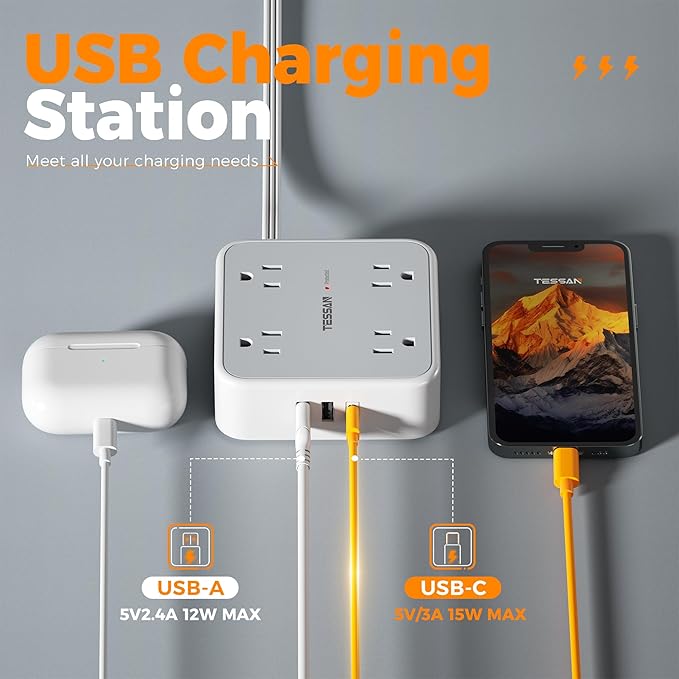 Surge Protector Power Strip, TESSAN 5 FT Flat Extension Cord - Image 5