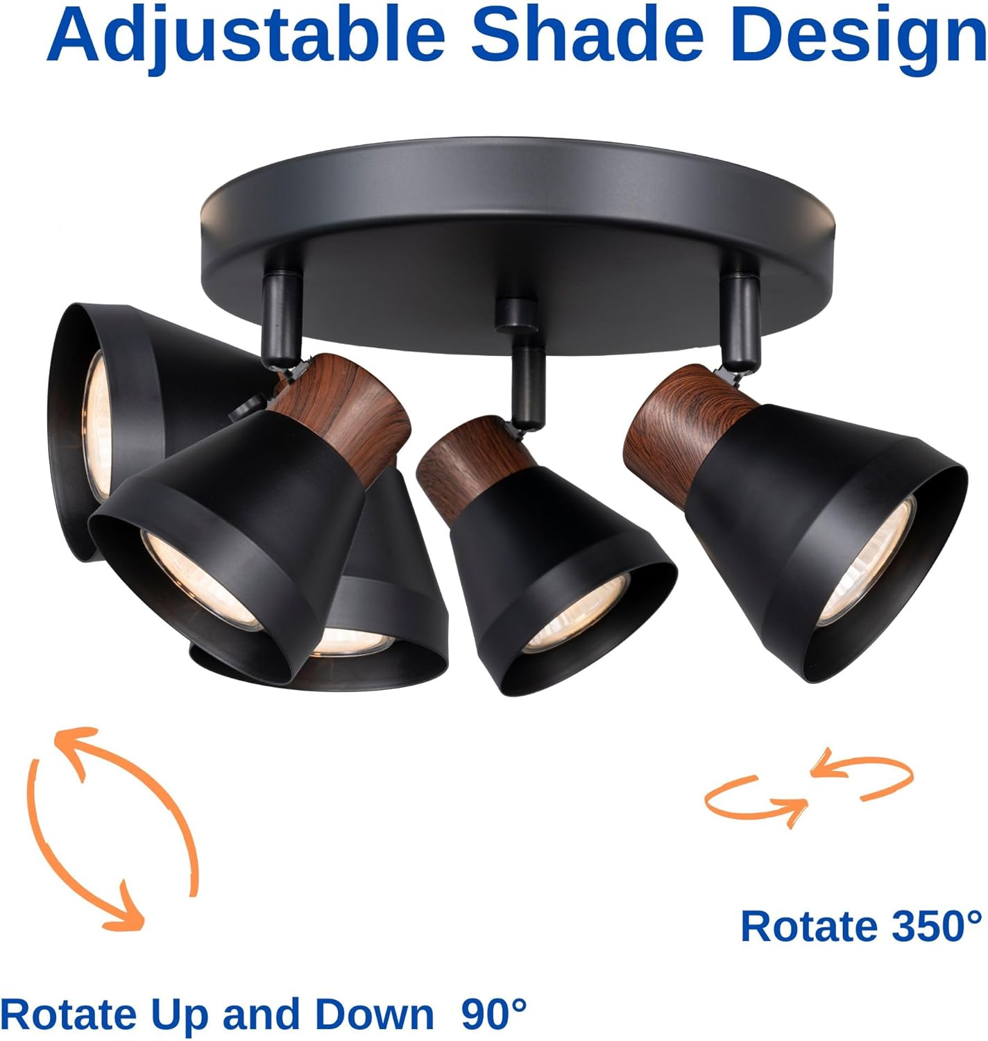 3-Light Modern Track Lighting Kit Black Faux Wood Accent,Adjustable GU10 Flush Mount Ceiling Fixture Pivot Multi-Directional Round Spotlight for Kitchen Bedroom Living Room Home Improvement