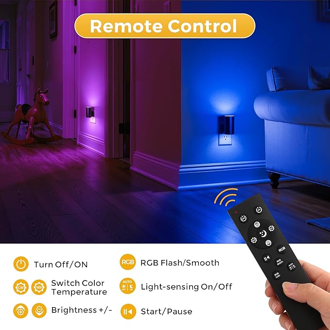 L LOHAS LED Night Light with Remote, Night Lights Plug into Wall, RGB Color - Image 2