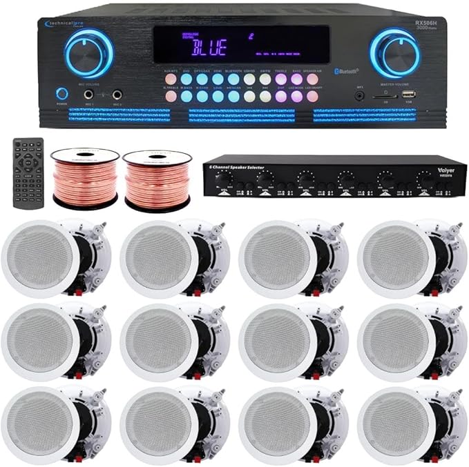 Vaiyer Home Audio Sound System Kit - 2000 W Bluetooth Amplifier w/ 12 Qty of by Vaiyer