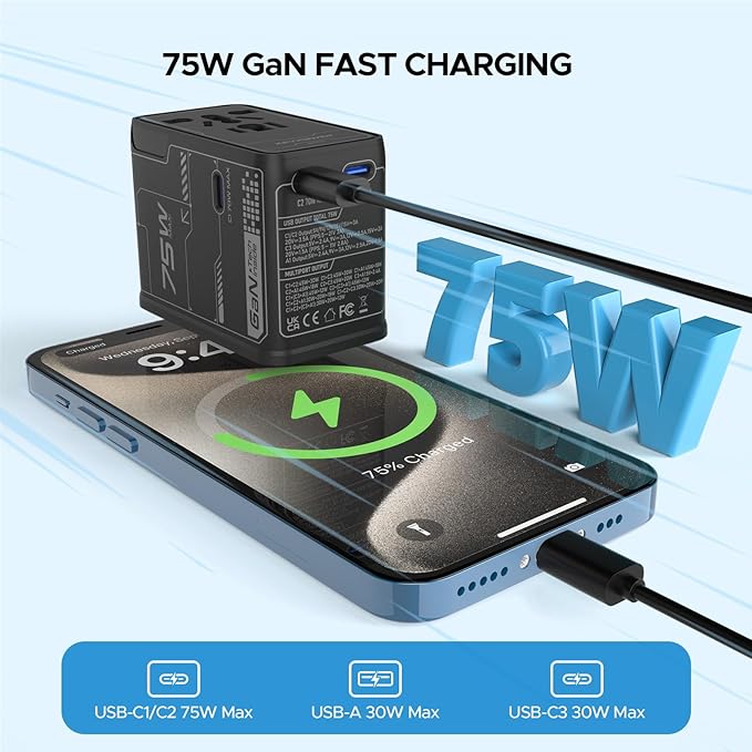 Universal Travel Adapter, 75W GaN International Power Adapter - Image 4