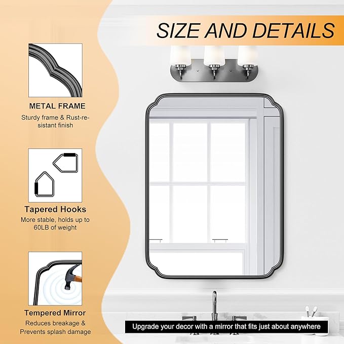 28"x36" Black Bathroom Mirror - Image 7