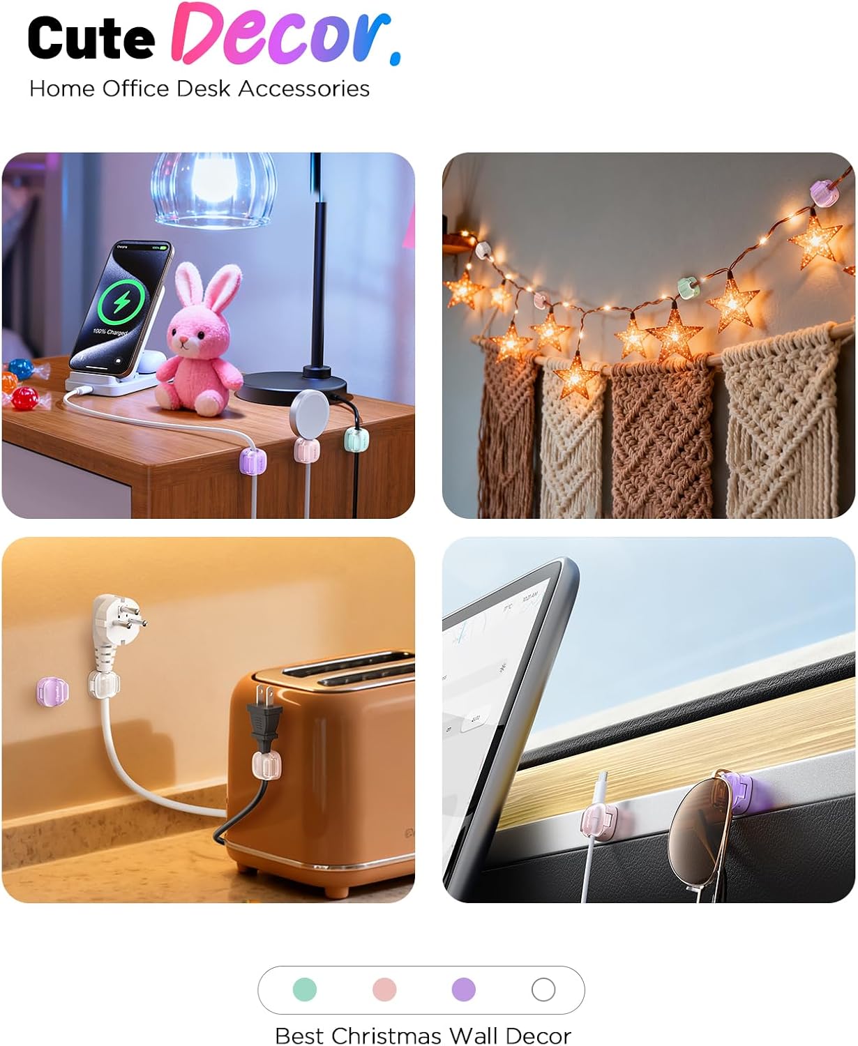8 Pack Cable Clips, Cord Organizer [1s Lock] Cute Spring Cord Holder | Phone Charger Cord Holder for Nightstand, Girls College Dorm Room Essentials, Home Office Desk Accessories for Women