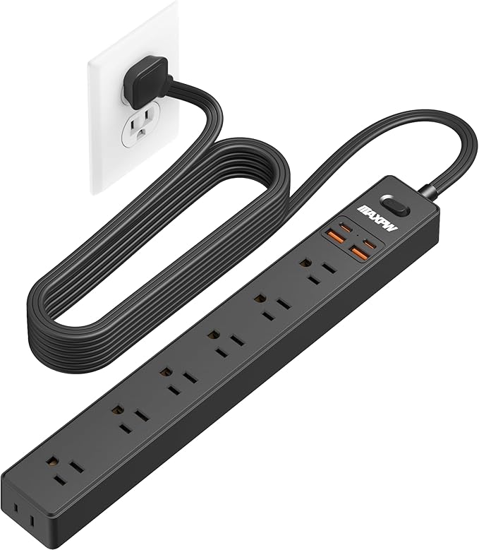 10 Ft Power Strip Surge Protector by Maxpw