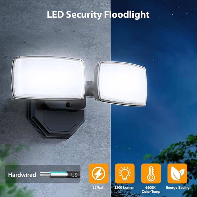 Onforu 3200LM Flood Lights Outdoor, 32W 6500K LED Security Light Manual Switch - Image 3