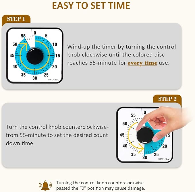 Secura 60-Minute Visual Countdown Timer, 7.5-Inch Oversize Classroom Visual - Image 2