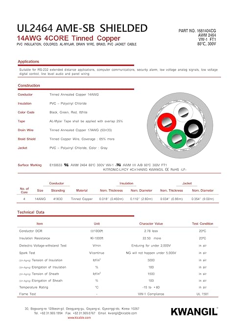 KWANGIL 4C 14AWG AMESB Shielded Cable Wire - Image 4