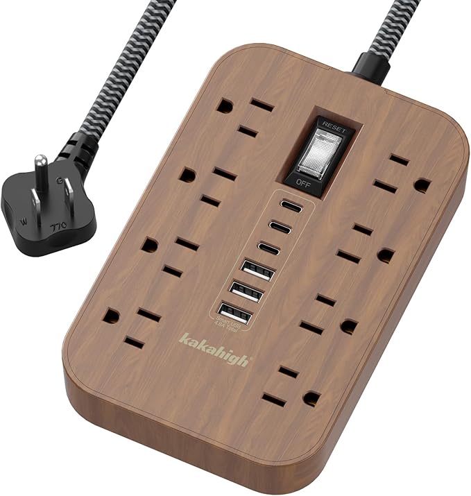 Walnut Power Strip with USB Ports - 5 FT Wood Power Strip by YourBetterchoice