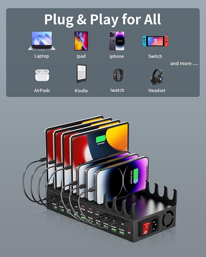 690W Charging Station for Multiple Devices, 20-Port USB C Fast Charging Station - Image 6
