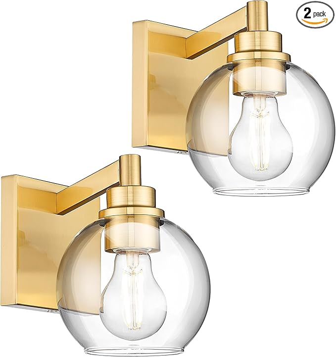 METWET Wall Sconces Set of 2, 1-Light Brushed Gold Sconces Wall Lighting by Metwet