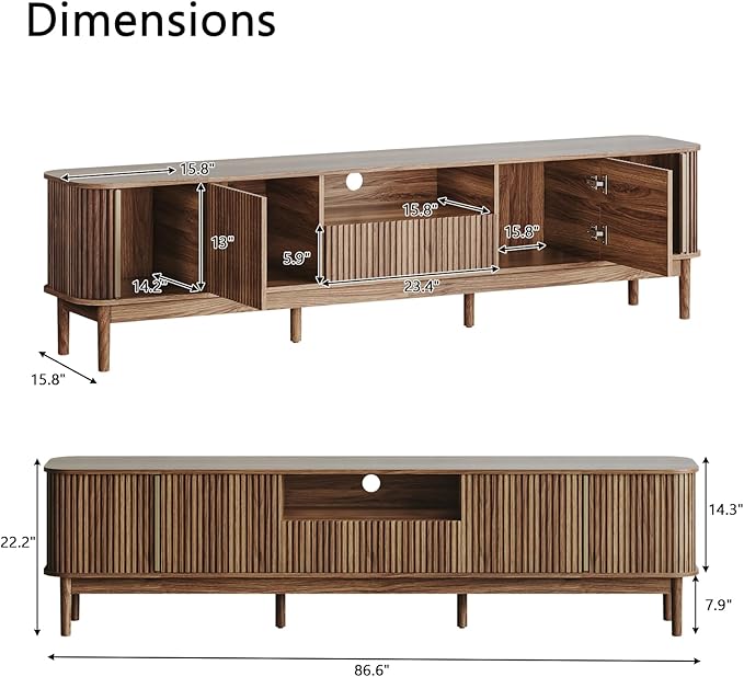 CHUWELL 86.6'' Fluted TV Stand for 75/80/85 Inch TVs, Mid Century Modern - Image 2