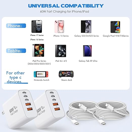 10Foot iPhone 17/16/15 Cord Fast Charging, iPhone 16e/16/15/15Pro, iPad - Image 2