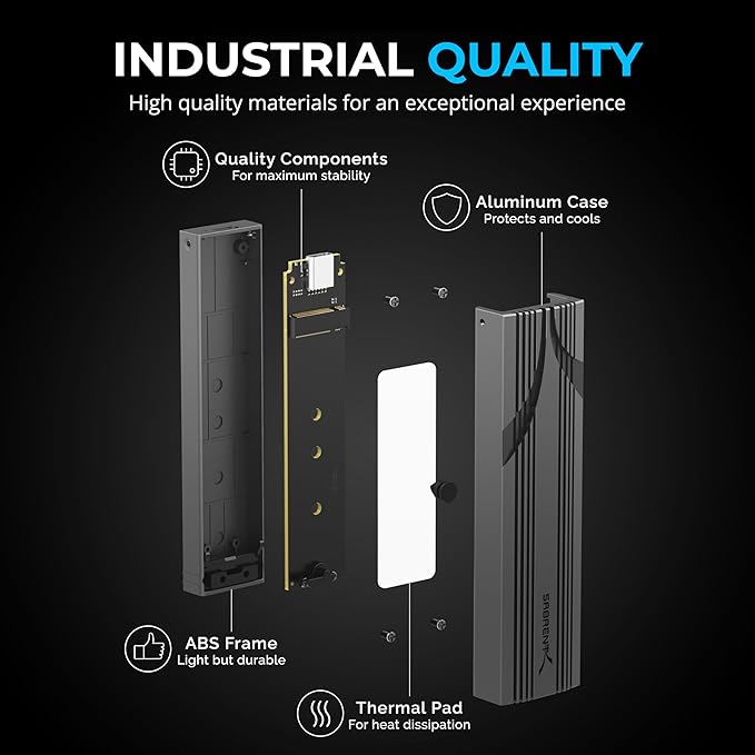 SABRENT USB C NVMe Enclosure, Tool-Free M.2 SSD Case - Image 4