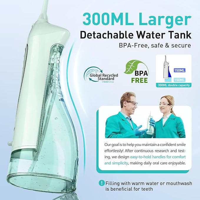COSLUS Water Dental Flosser Teeth Pick: Portable Cordless Oral Irrigator 300ML - Image 3