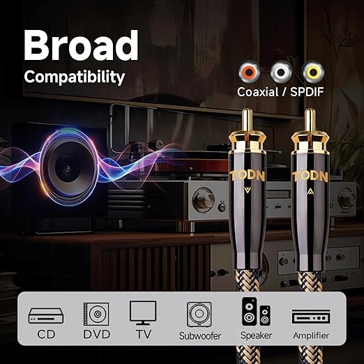 TODN Audiophile Digital Coaxial Cable HiFi SPDIF Coax Audio Cable 75-Ohm RCA - Image 8