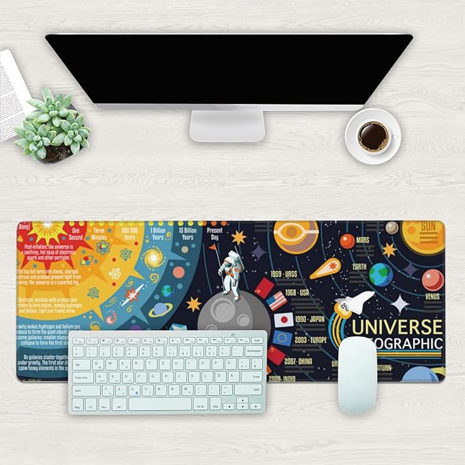 Desk Mat, 3D Solar System Galaxy Infographic Extended Gaming Mouse Pad Large - Image 2