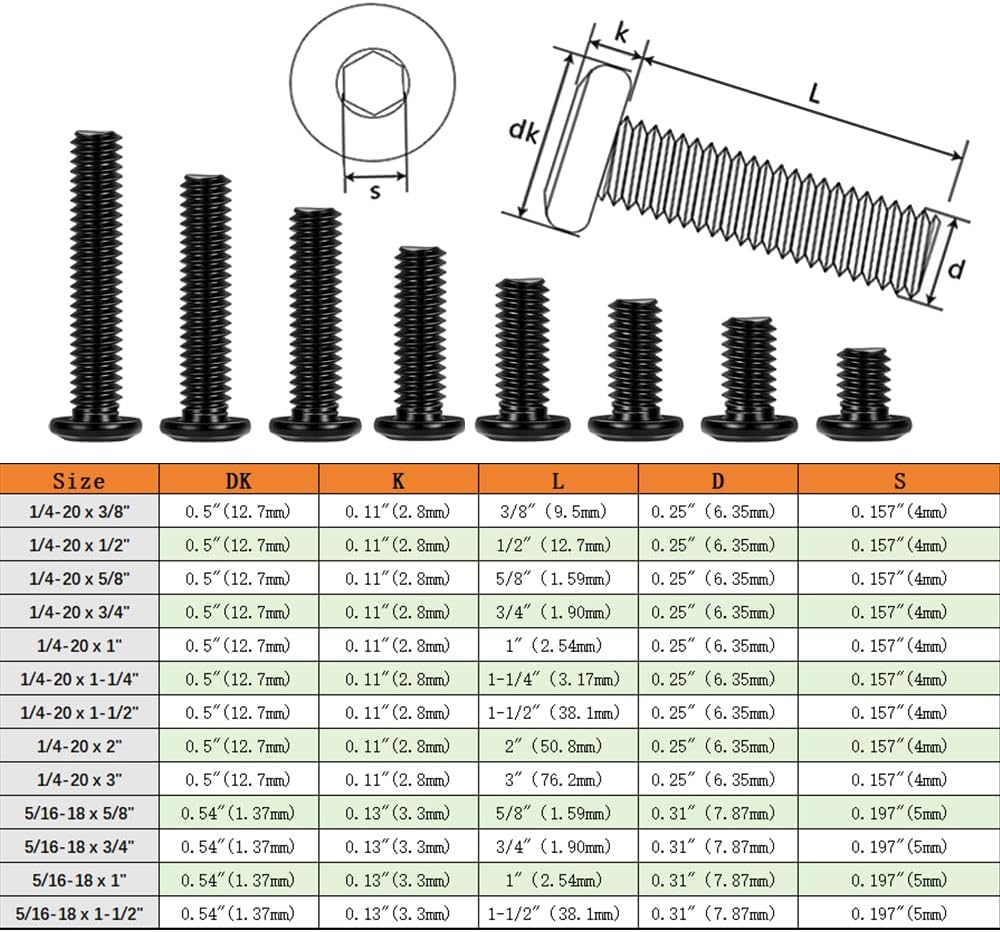 Matuja 1/4-20 x 5/8" Flat Head Hex Socket Bolts Screws,304 Stainless Steel,Black Oxide Finish,Fully Threaded Bright Furniture with Hex Key(20 Pcs)