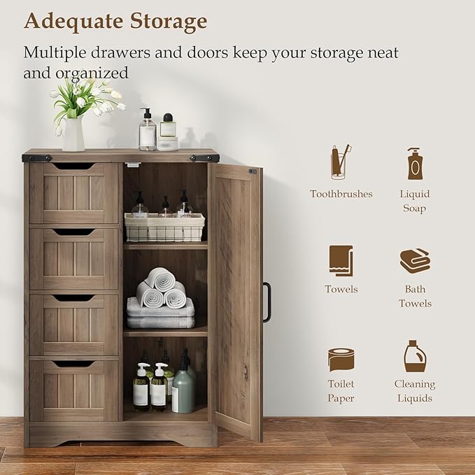 Vabches Farmhouse Bathroom Cabinet, Freestanding Storage Cabinet - Image 5
