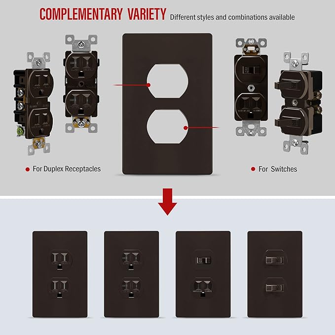 ENERLITES SI8821-BR Duplex Outlet Receptacle Cover, Screwless Wall Plate - Image 6