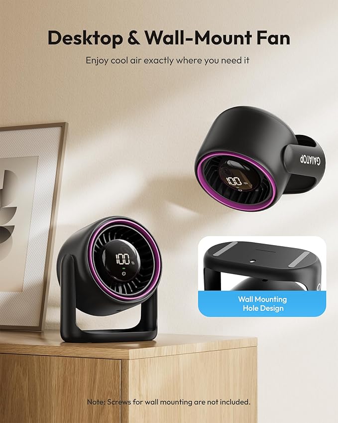 Gaiatop Desk Fan with Touch Control, 4000mAh Battery, 5 Speeds Ultra Quiet - Image 5