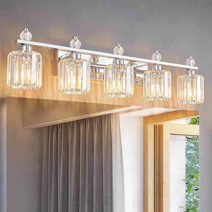 FDPBY Bathroom Vanity Lights 5-Light Chrome Modern Crystal Vanity Light by FDPBY