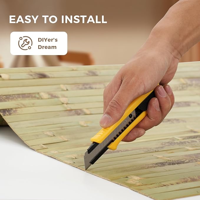 OUZUGIE 2 Pack 96x48 Inch Natural Bamboo Wall Panel – Green Burned Pole Wrap - Image 6
