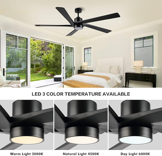 WINGBO 64" DC Ceiling Fan with Lights, 5 Carved Solid Wood Blades, 6-Speed - Image 5